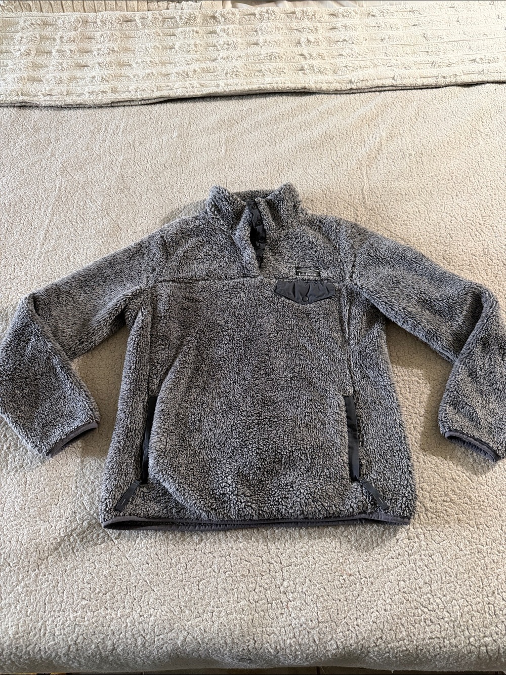 L.L. Bean Gray Plush Sherpa Quarter Button Pullover XS